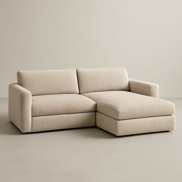 Canapé d'angle en tissu beige rayé avec accoudoirs larges 250x180x85 cm-Cosyrooma