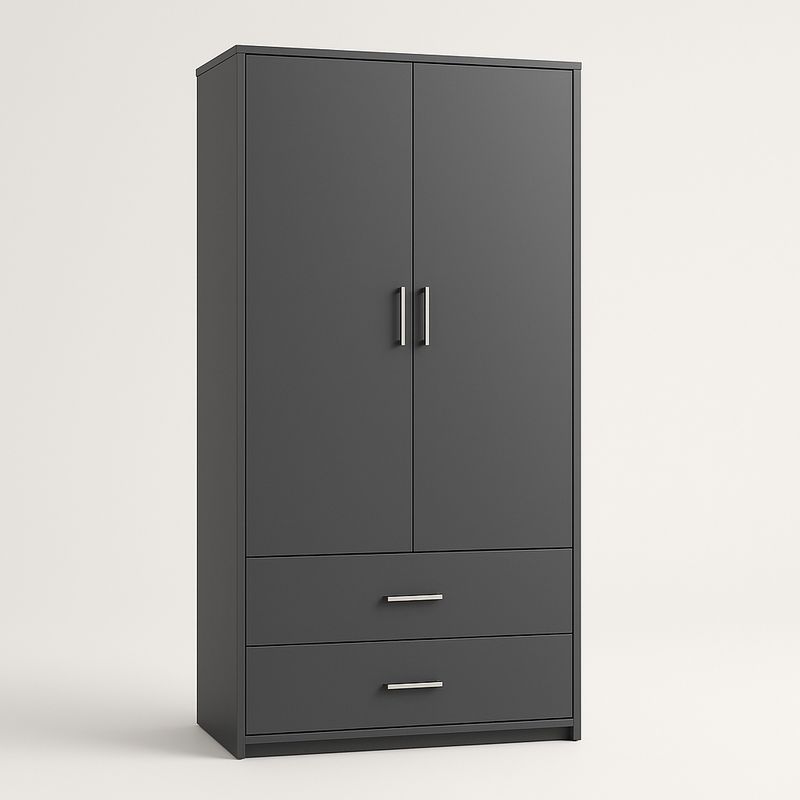 Armoire en Bois avec Portes Battantes et Tiroirs en Gris-Cosyrooma