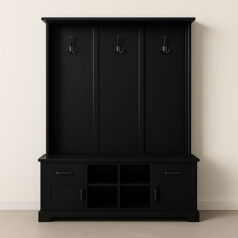 Vestiaire d'entrée avec banc et crochets noirs en bois d'ingénierie-Cosyrooma