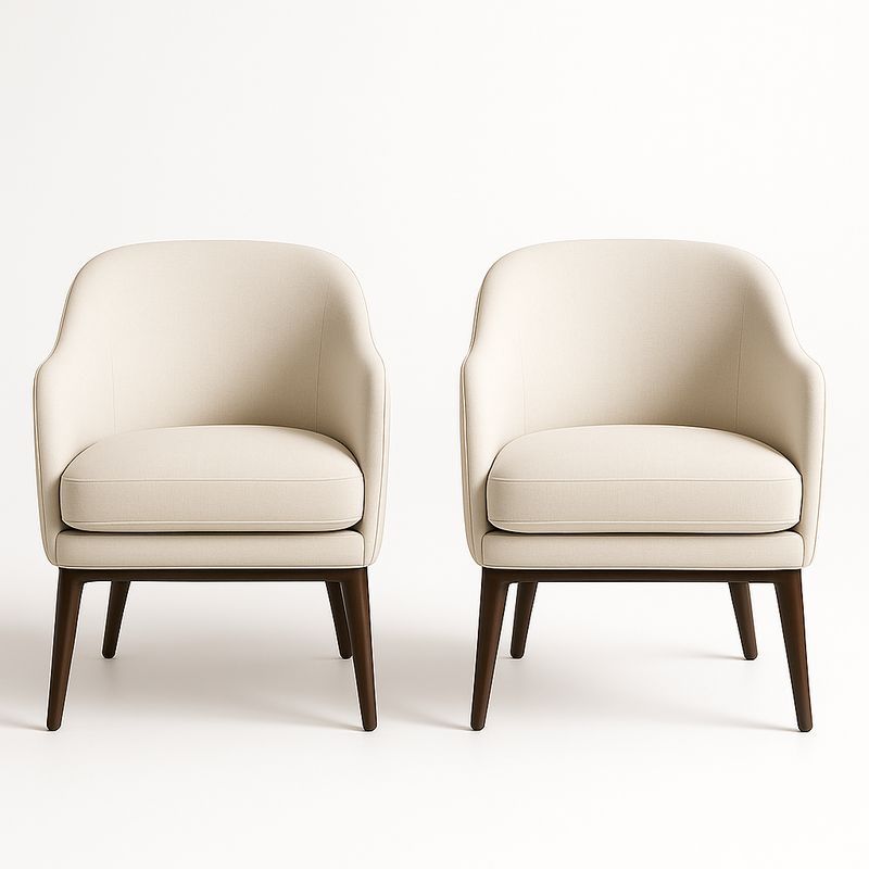 Lot de 2 fauteuils en tissu crème avec pieds en bois-Cosyrooma