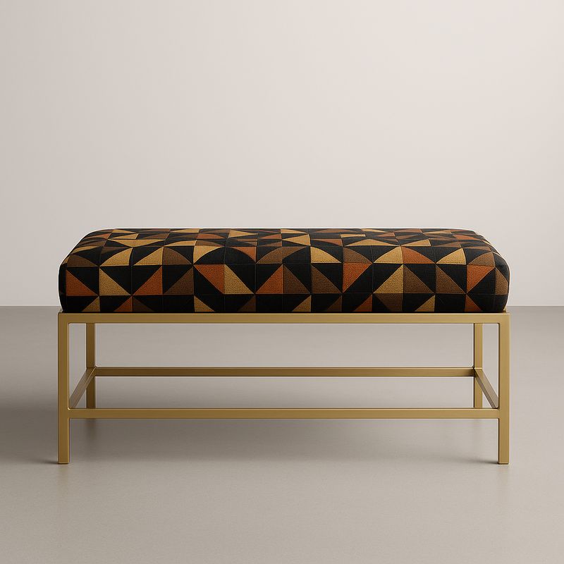 Banc rectangulaire en tissu polyester avec motifs géométriques et cadre en métal doré-Cosyrooma