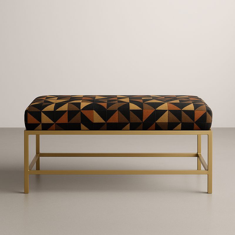Banc rectangulaire en tissu polyester avec motifs géométriques et cadre en métal doré-Cosyrooma