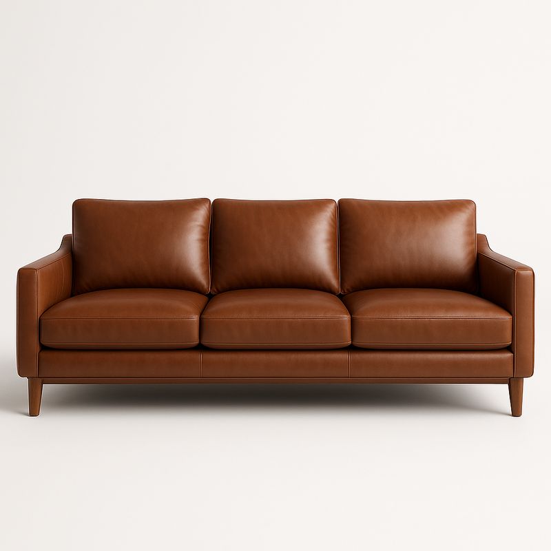 Canapé trois places cuir marron et bois 220cm-Cosyrooma