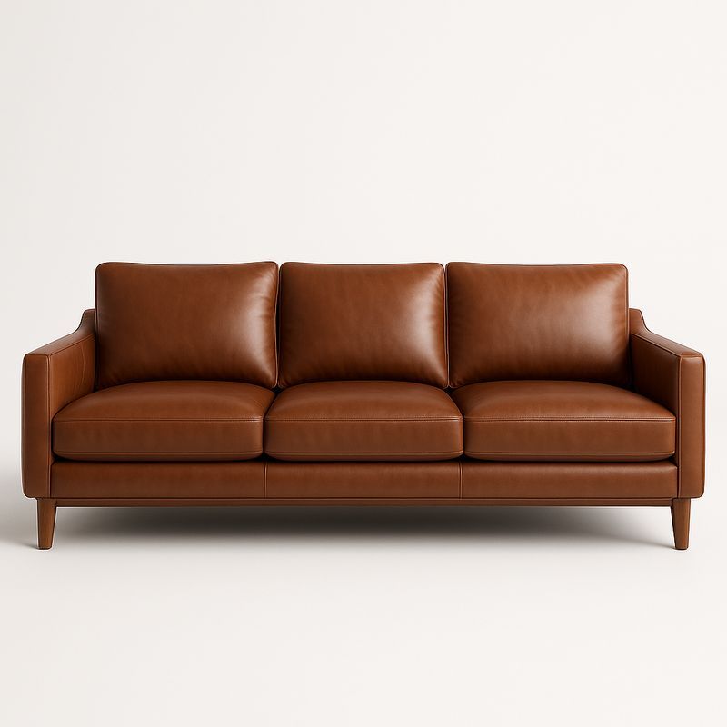 Canapé trois places cuir marron et bois 220cm-Cosyrooma