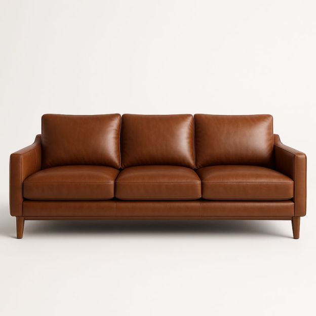 Canapé trois places cuir marron et bois 220cm-Cosyrooma