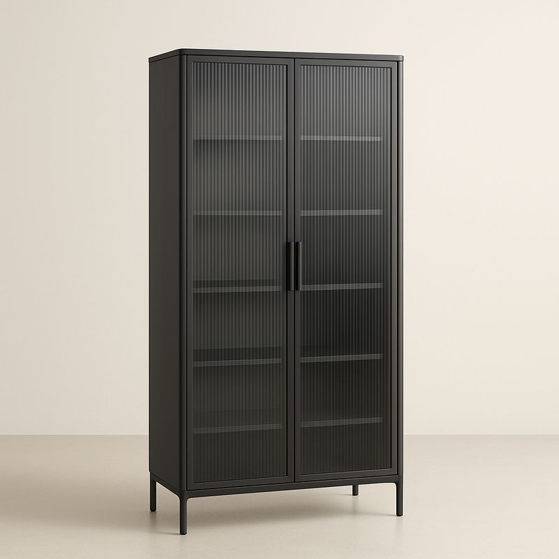 Armoire Métallique Noire avec Portes en Verre Cannele-Cosyrooma