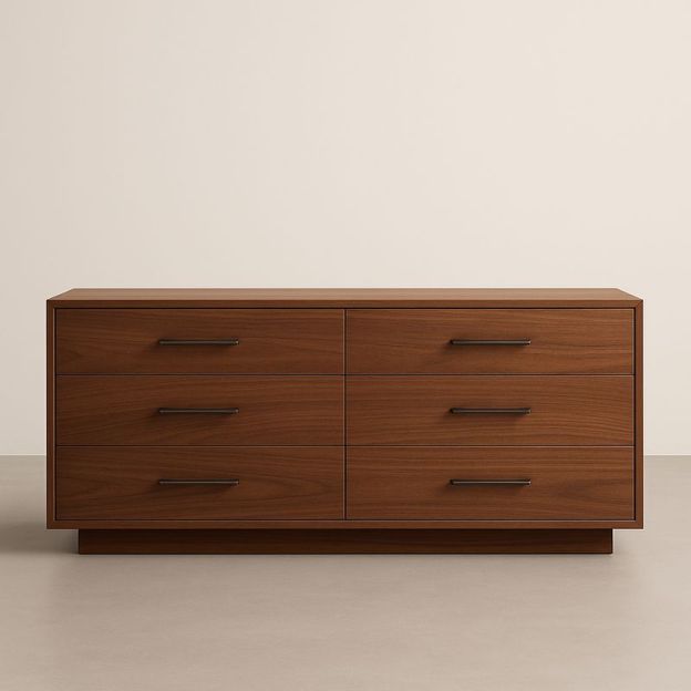 Commode en bois 6 tiroirs avec poignées en métal noir-Cosyrooma