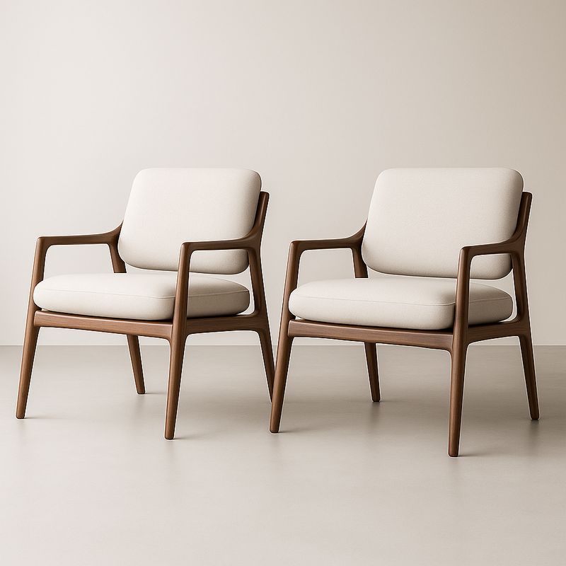 Paire de fauteuils en tissu beige et bois de noyer-Cosyrooma
