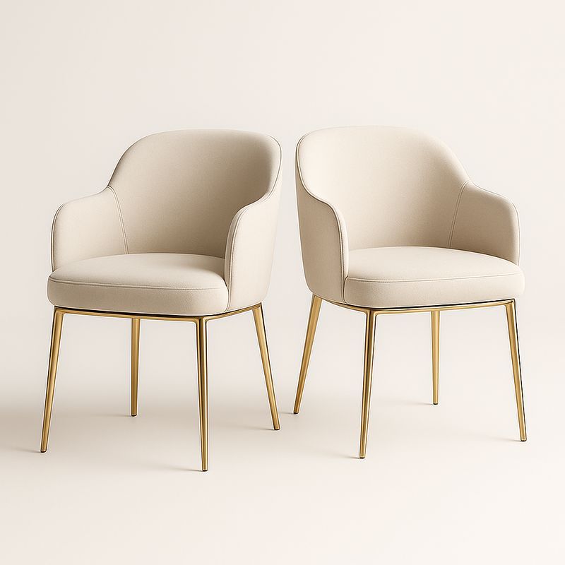 Lot de 2 chaises de salle à manger en tissu polyester avec accoudoirs, pieds en acier inoxydable doré.-Cosyrooma