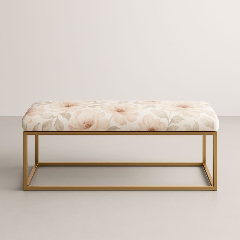 Banc rectangulaire 100x40x45 cm tissu polyester motifs floraux structure en métal doré-Cosyrooma