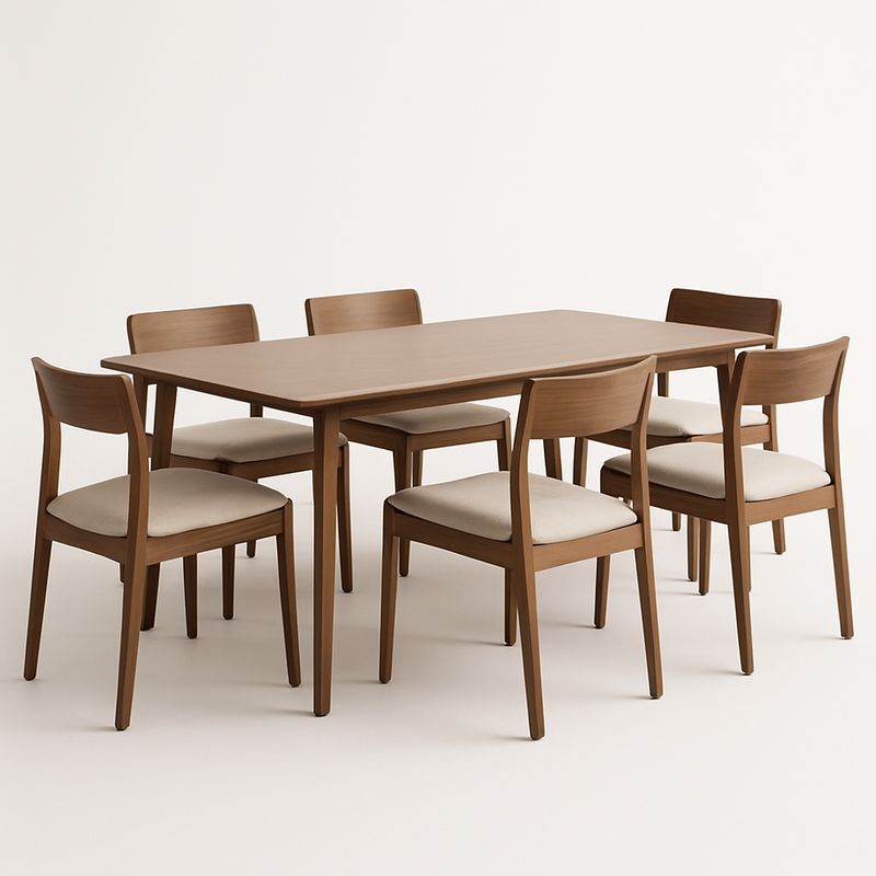 Table à manger rectangulaire avec 6 chaises en bois et tissu beige-Cosyrooma
