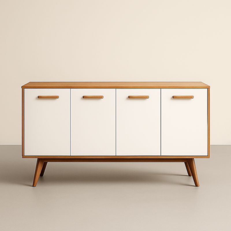 Buffet en bois et MDF avec portes blanches 80x160x40 cm-Cosyrooma