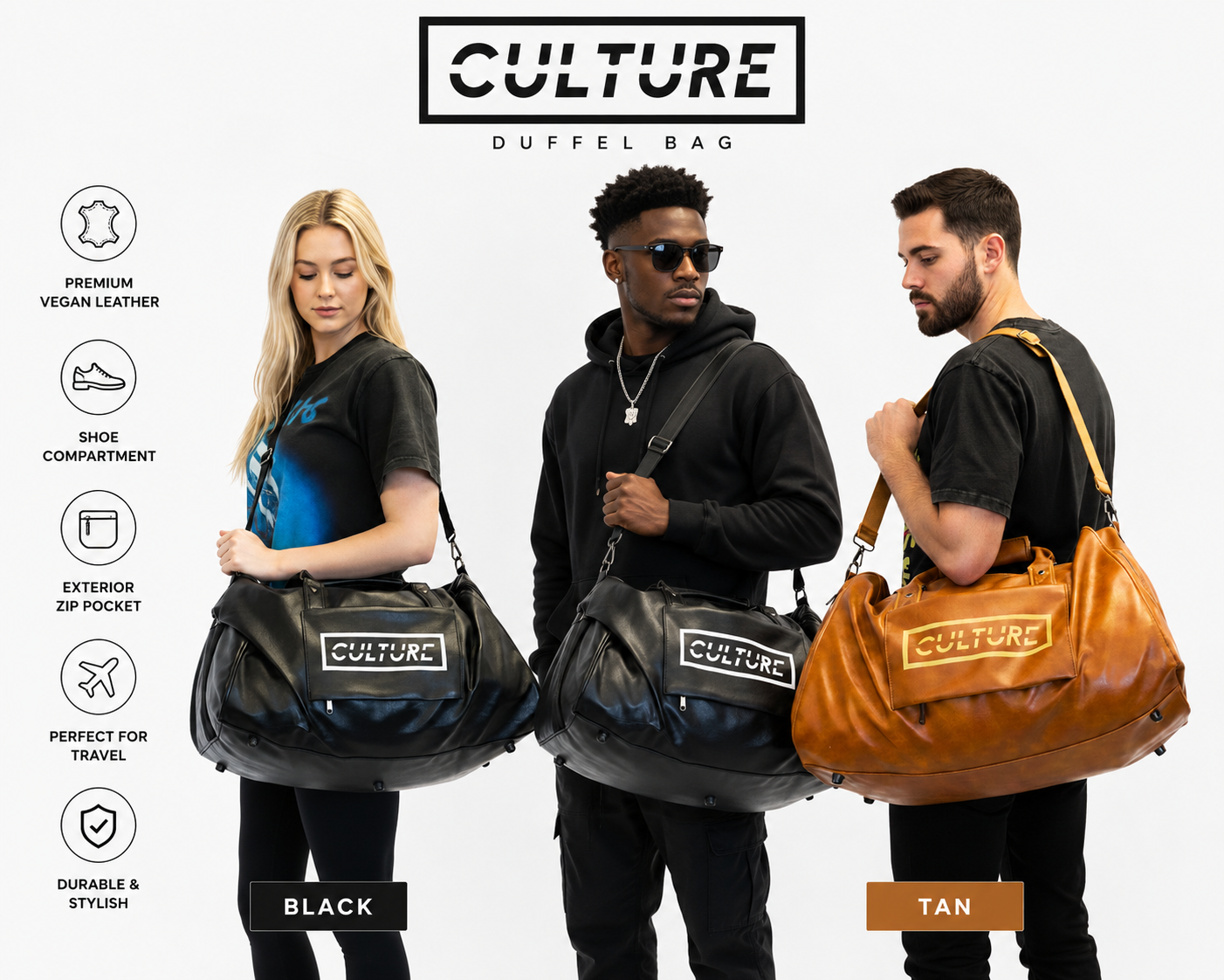 BACK IN STOCK) Culture Leather Travel Duffle Bag (Dual Straps