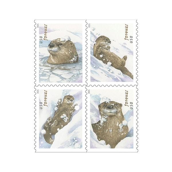 Otters In Snow Forever Stamps
