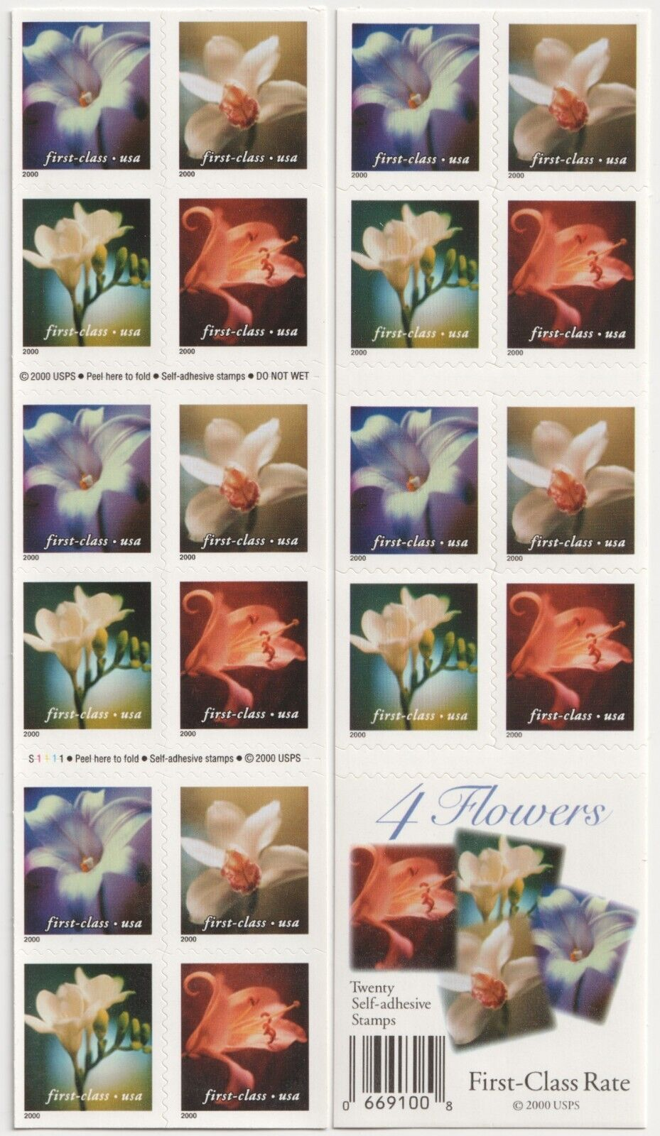 Self Adhesive Four Flowers First Class Stamps