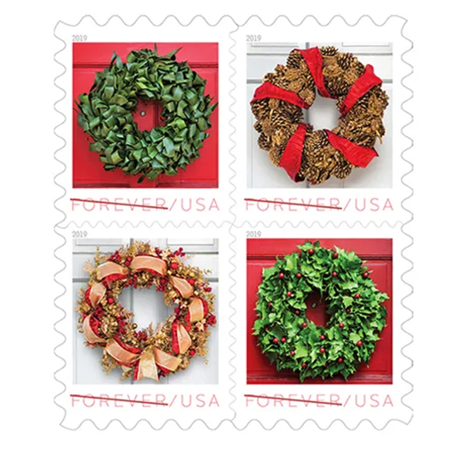 2019 Holiday Wreaths Forever Stamps