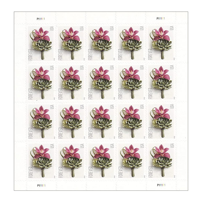 Contemporary Boutonniere Forever  Stamps 5 Sheets of 20 (100 Stamps)