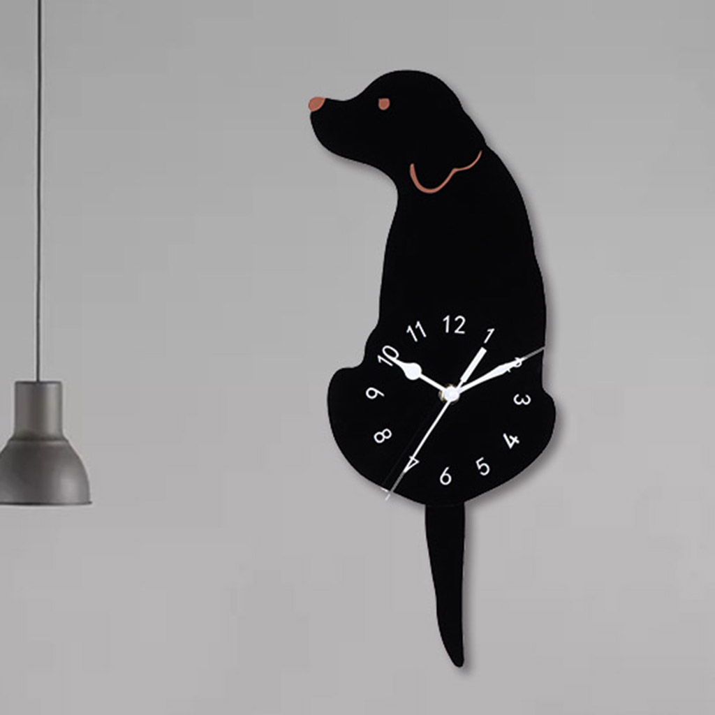 Acrylic Quartz Wall Clock Creative Dog Swing Tail Silent Pendulum Clocks for Living Room Bedroom Kitchen Bathroom Office Decor