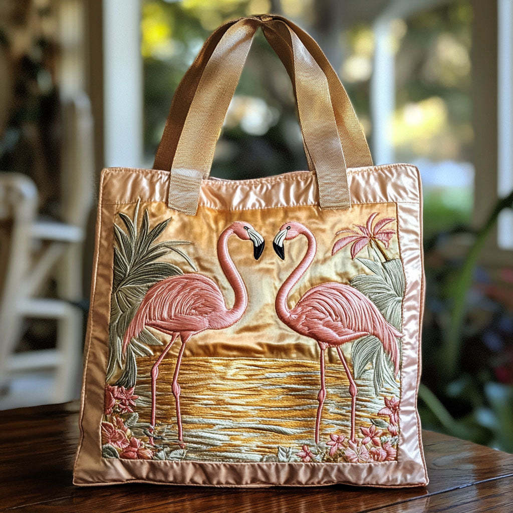 Golden Flamingo Forest CW2409009CL Quilted Tote Bag-Mega-Craft