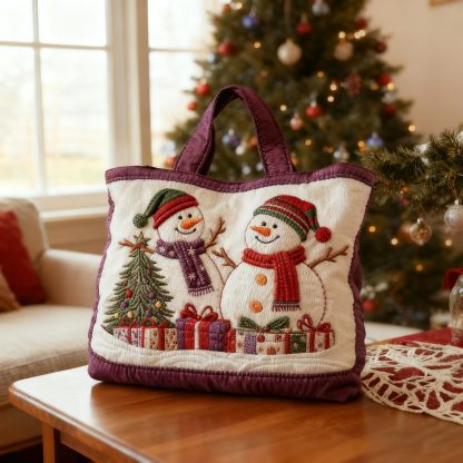 Joyful Snowman Quilted Tote Bag High-Mega-Craft