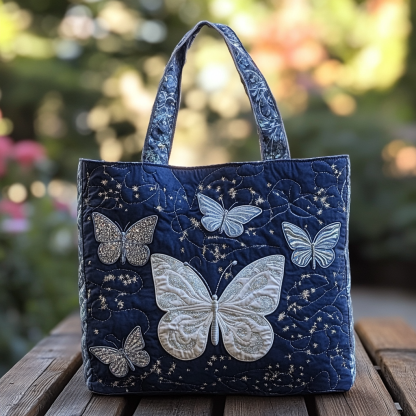 Silver Butterfly Quilted Tote Bag NCU0DK9609-Mega-Craft