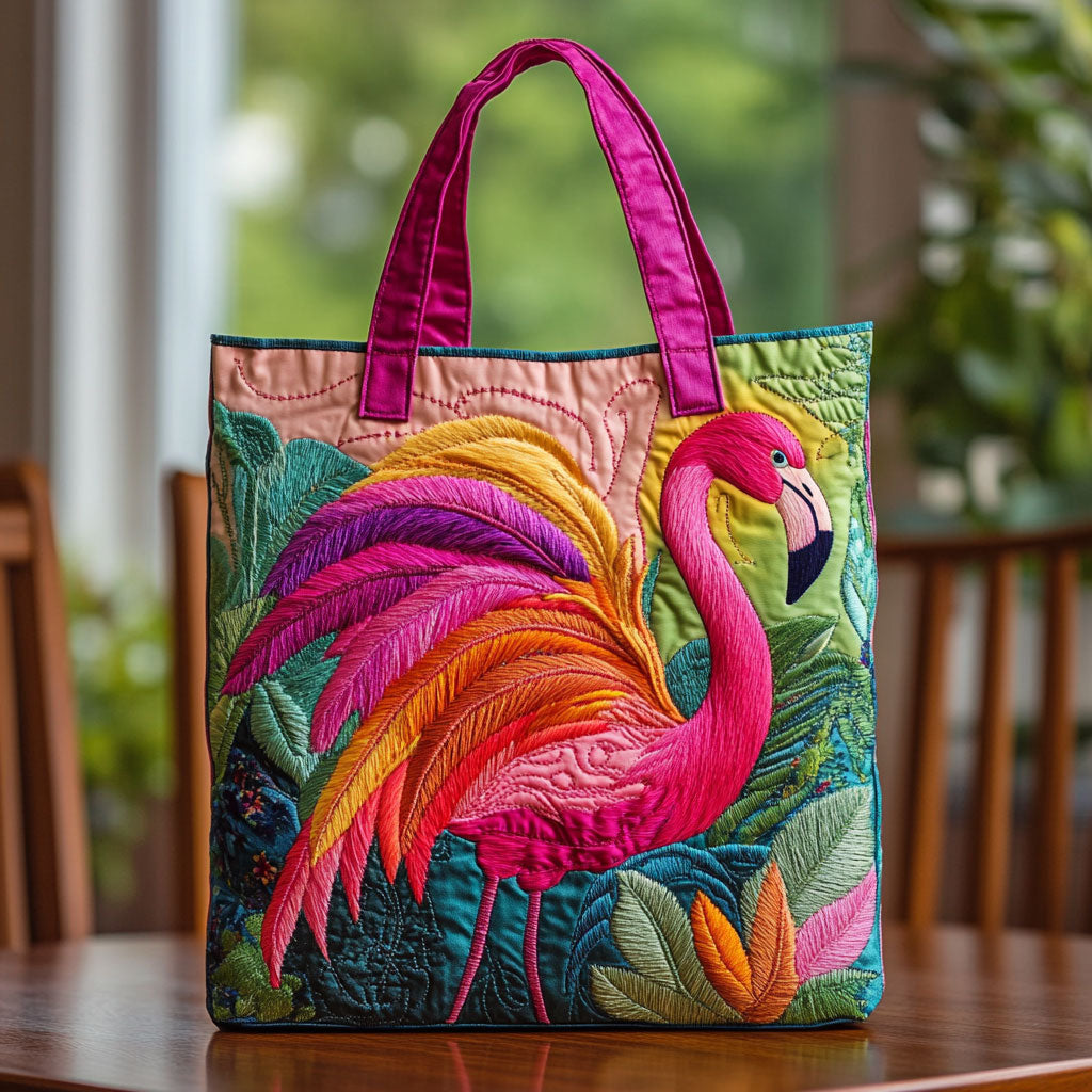 Rainbow Flamingo Charm CW2409016CL Quilted Tote Bag-Mega-Craft