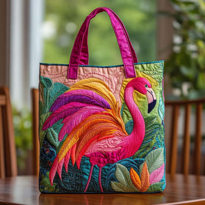 Rainbow Flamingo Charm CW2409016CL Quilted Tote Bag-Mega-Craft