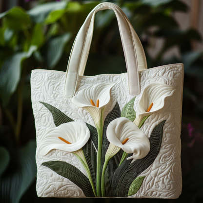 White Calla Lily  Quilted Tote Bag-Mega-Craft