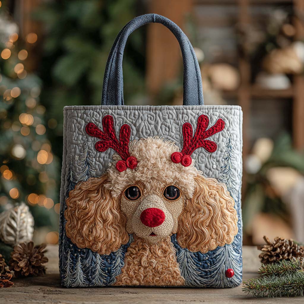 Holiday Reindeer Poodle Apricot Quilted Tote Bag NCU0XD1232-Mega-Craft