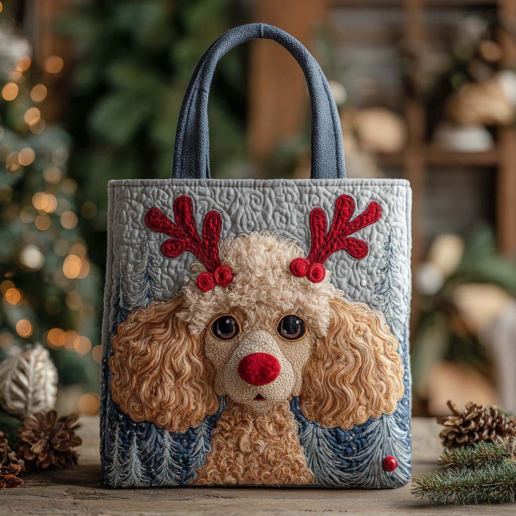 Holiday Reindeer Poodle Apricot Quilted Tote Bag NCU0XD1232-Mega-Craft