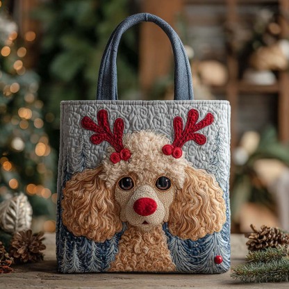 Holiday Reindeer Poodle Apricot Quilted Tote Bag NCU0XD1232-Mega-Craft