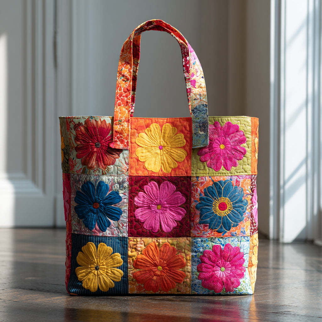 Daisy Flower Quilted Tote Bag NCU0HH598-Mega-Craft