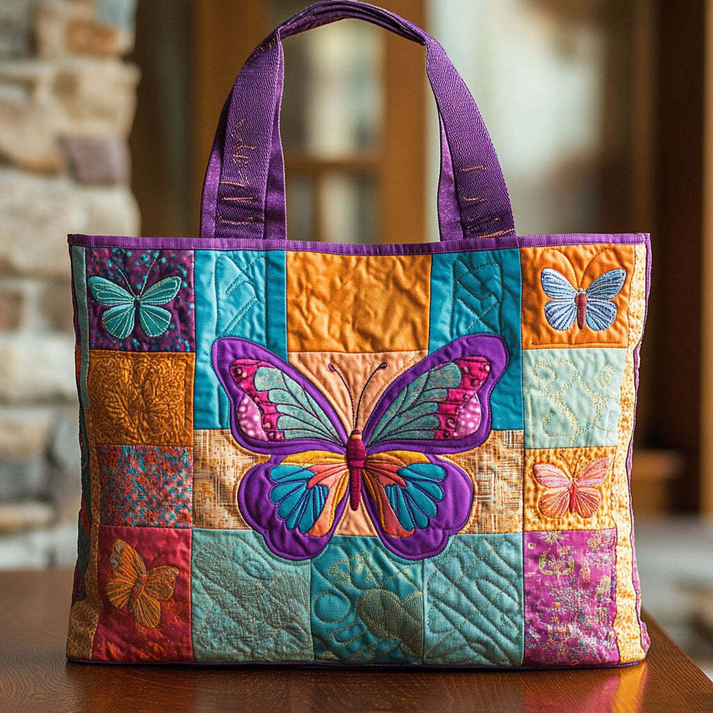 Rainbow Patch Butterfly CW2409017CL Quilted Tote Bag-Mega-Craft