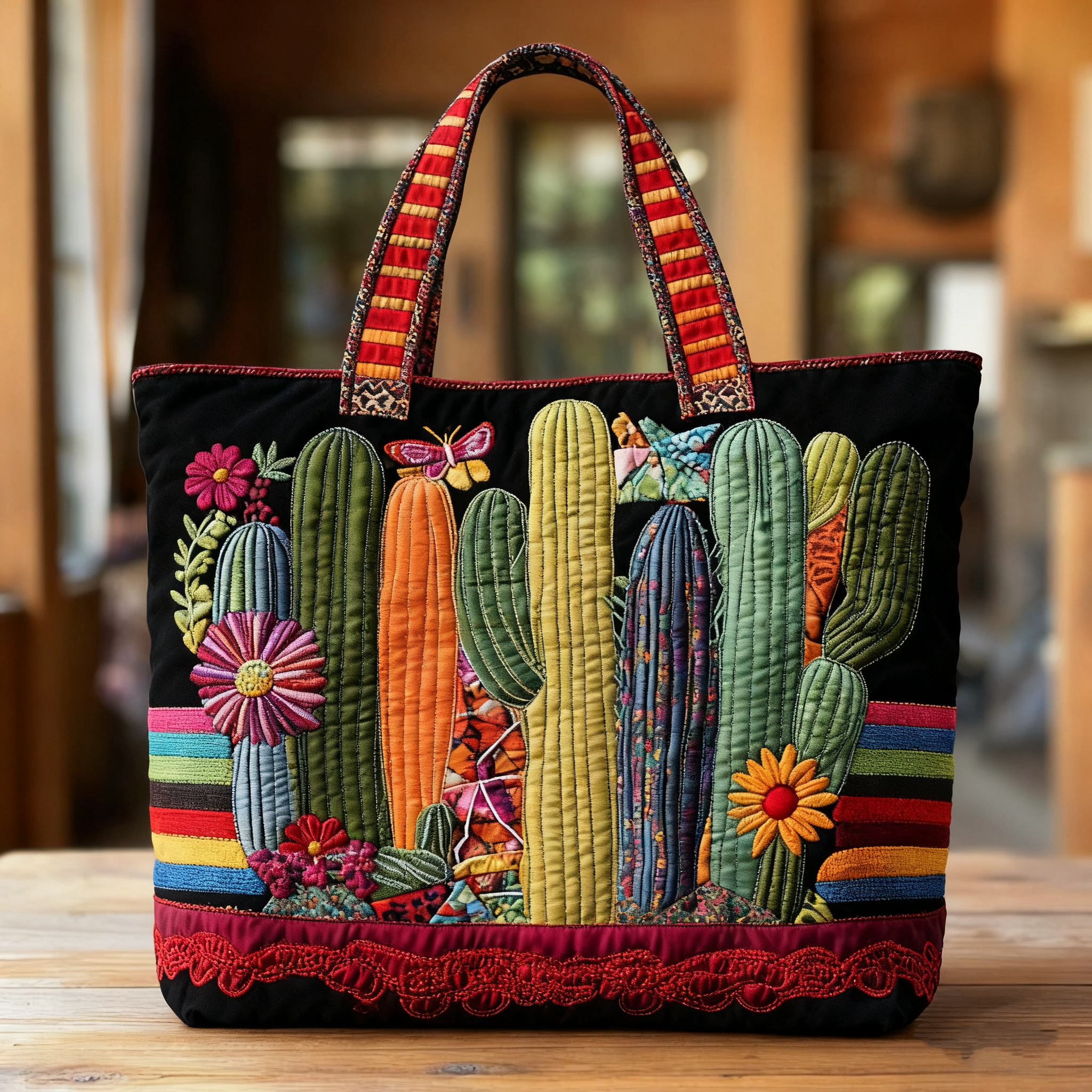 Sunset Cactus WN2209082CL Quilted Tote Bag-Mega-Craft