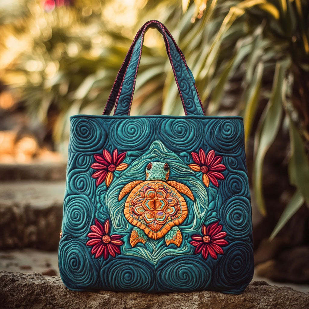 Ocean Bloom Turtle Mandala WN3009040CL Quilted Tote Bag-Mega-Craft
