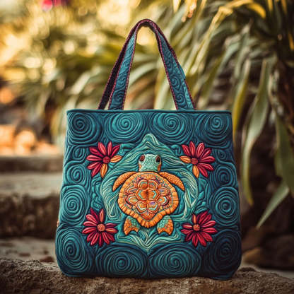 Ocean Bloom Turtle Mandala WN3009040CL Quilted Tote Bag-Mega-Craft