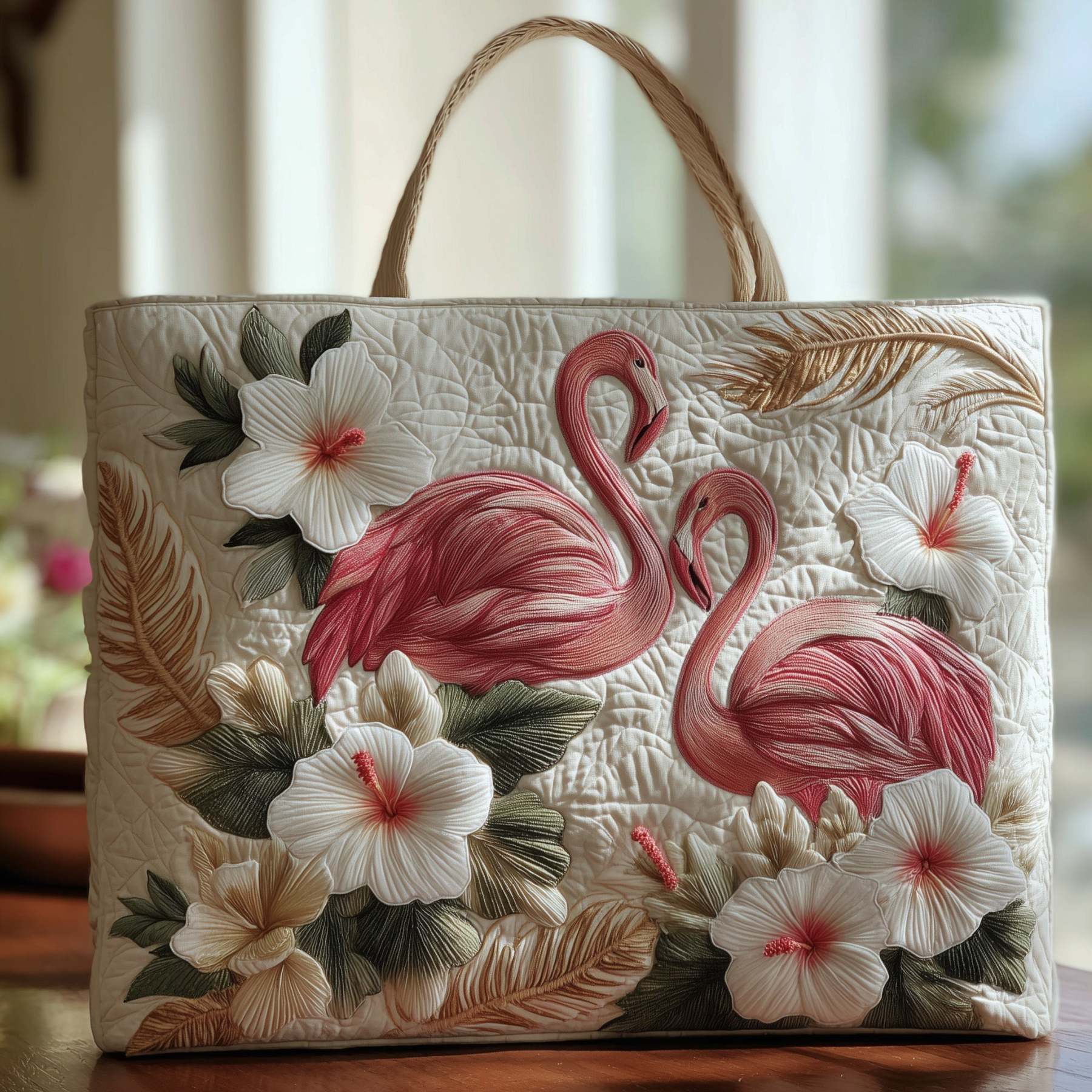 Tropical Flamingo Quilted Tote Bag GFTOHD8391-Mega-Craft
