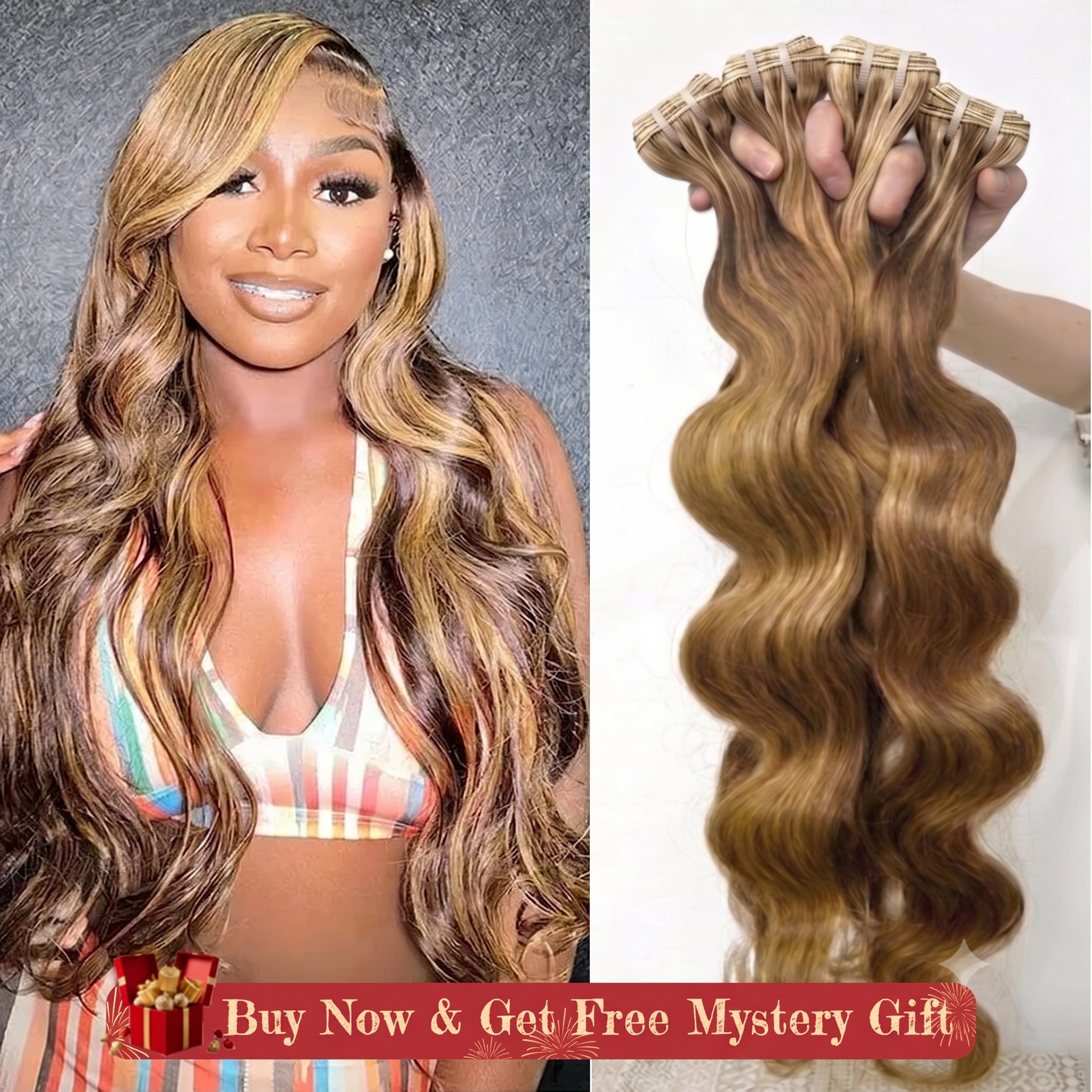 Jopear 10A | P4/27 Highlight Ombre Body Wave Hair Bundles - 100% Human Hair Weave Extensions With Mystery Gift