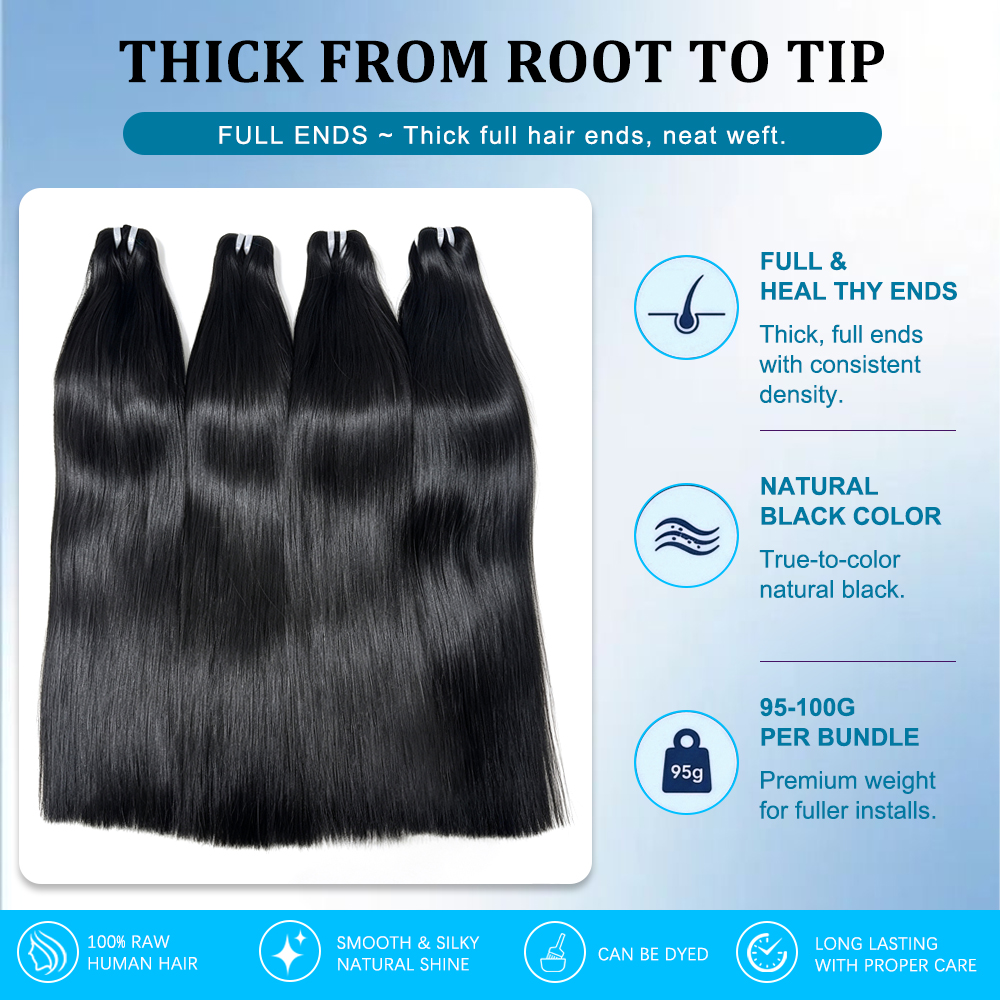 JOPEAR Raw Vietnamese Bone Straight Hair Bundles - Natural Black