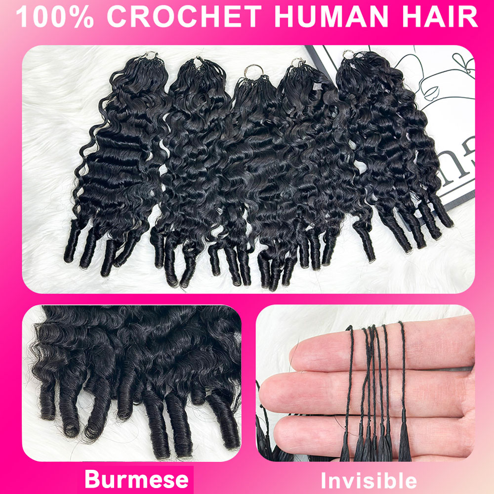 Luckockos 100% Human Hair Burmese Curly Crochet Extensions - Premium Bouncy Hair For Braids