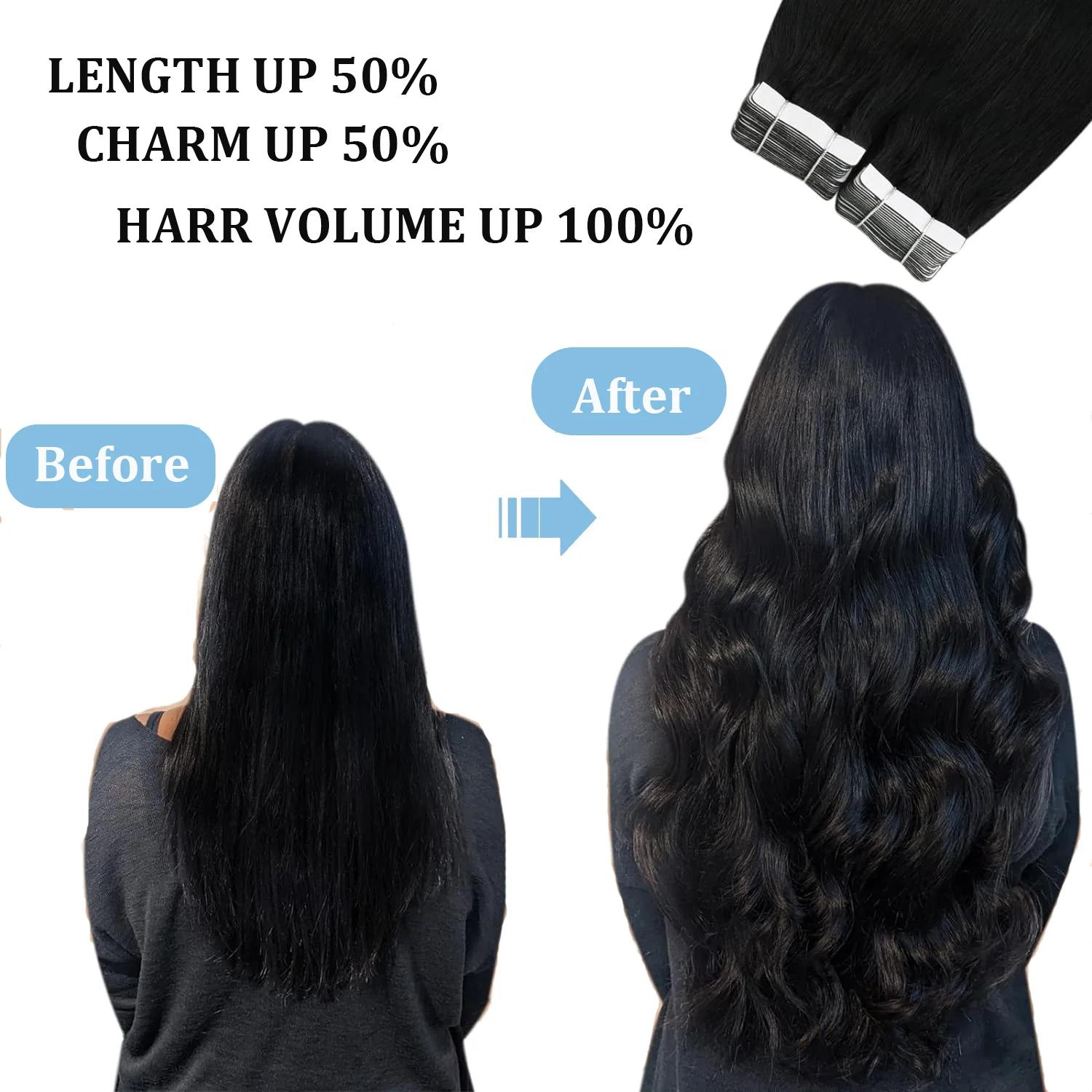 Jopear Seamless Tape-In Human Hair Extensions - Natural Color Invisible PU Weft Lays Flat Skin Tape On Hair