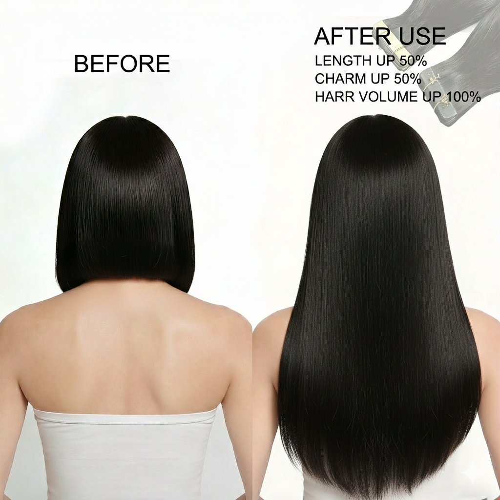 Jopear Seamless Tape-In Human Hair Extensions - Natural Color Invisible PU Weft Lays Flat Skin Tape On Hair