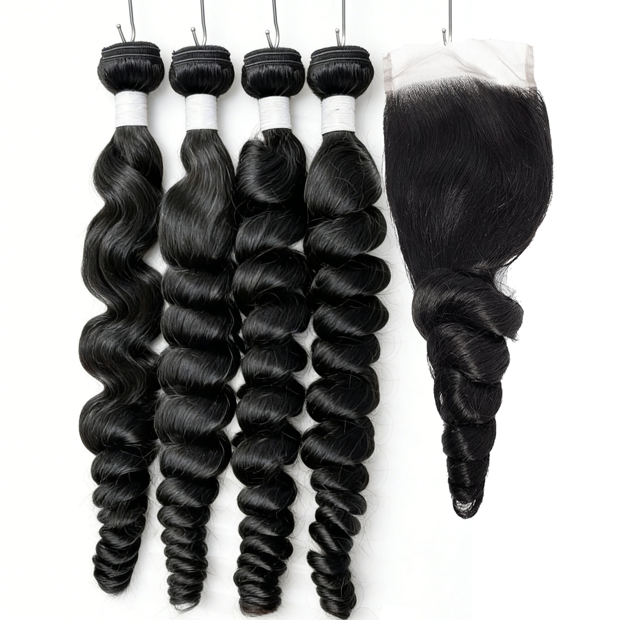🎄 16–34 Inch Luxury Natural Black Loose Waves Bundles – 100% Virgin Brazilian Human Hair, 4 Bundles | FREE Christmas Gifts: 16" Lace Closure, Wig Cap & Baby Hair 🎁