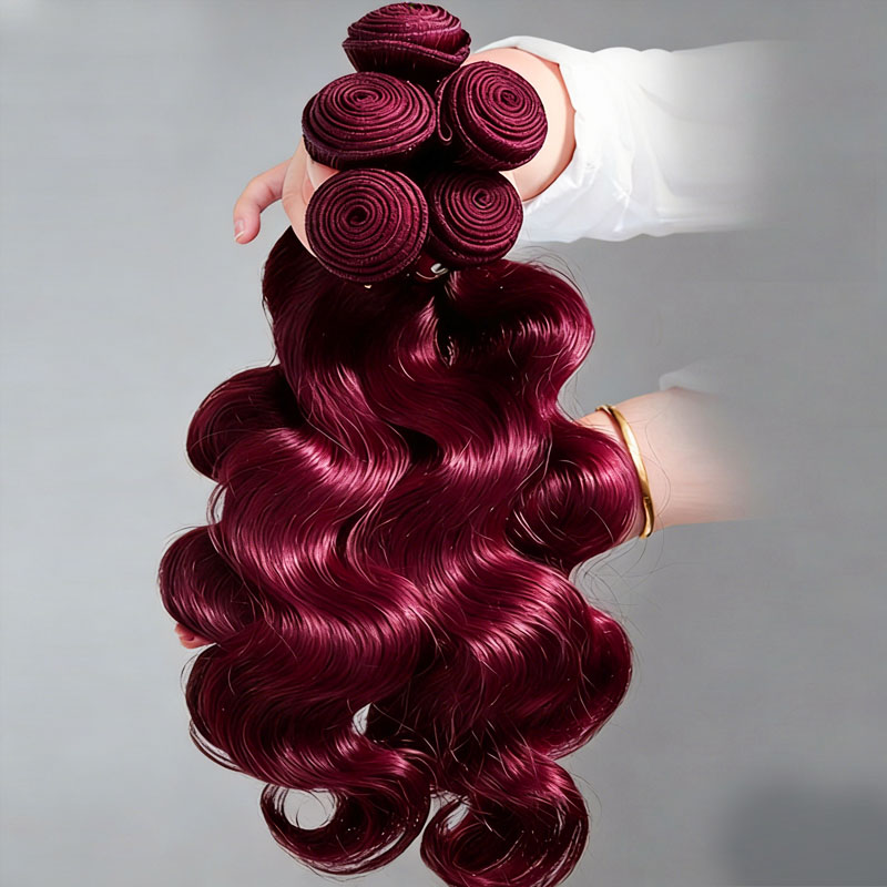 12A Burgundy 99j Body Wave Hair Bundles Red Colored Human Hair Bundles 20-30 Inch Malaysia Virgin Hair Weave Extension 🎁Free Gifts: 16'' Lace Closure, Hair Cap And Baby Hair