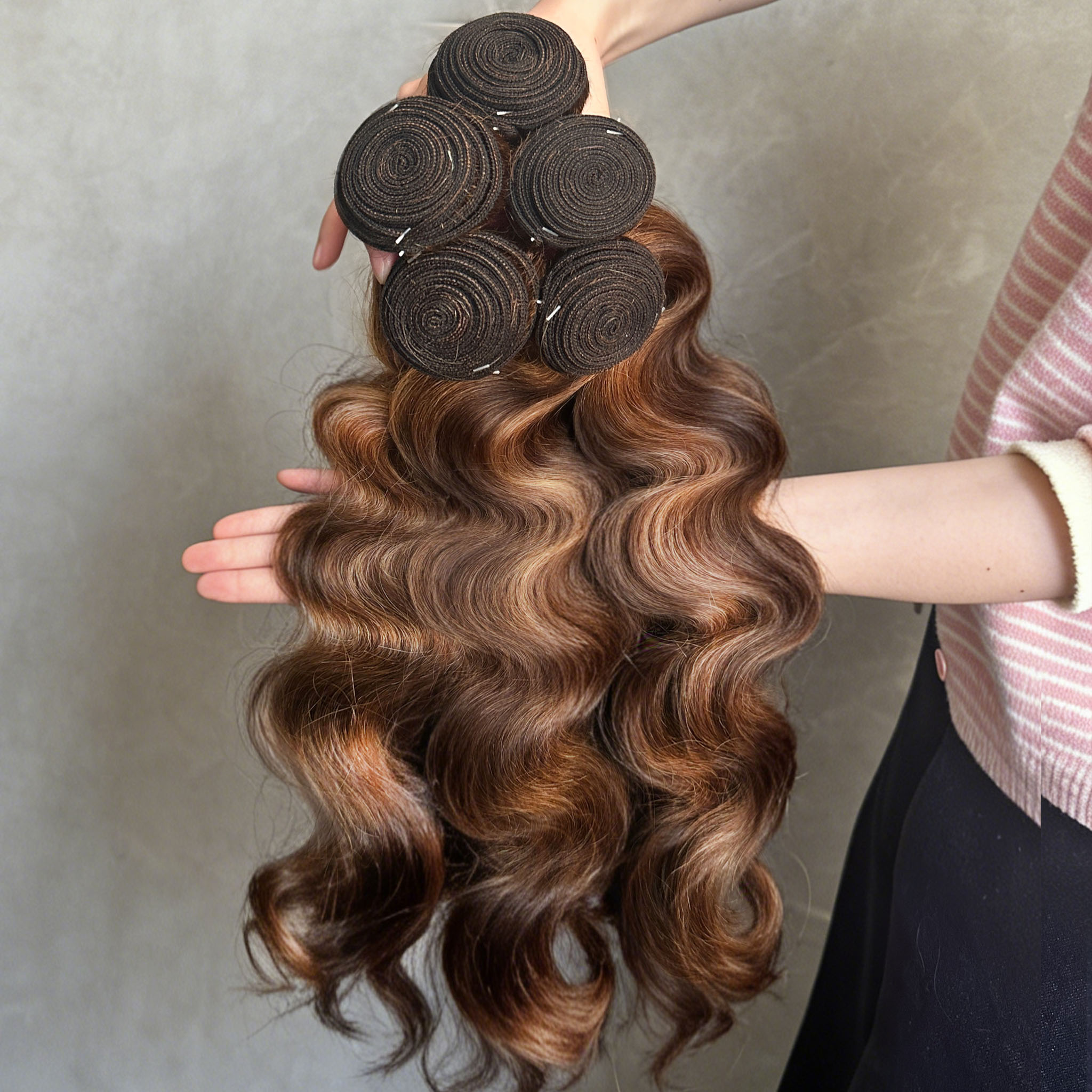 427 Highlight Ombre Body Wave Bundles Human Hair 100% Unprocessed Malaysia Colored Hair Bundles Weave Extensions 🎁Free Gifts 16'' Lace Closure, Hair Cap And Baby Hair