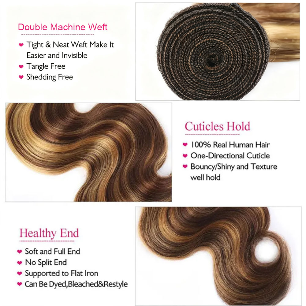  427 Highlight 20–30Inch Luxury Body Wave Virgin Brazilian Hair Bundles – 3/4/5 Bundles, Silky & Full, 100% Human Hair Extensions