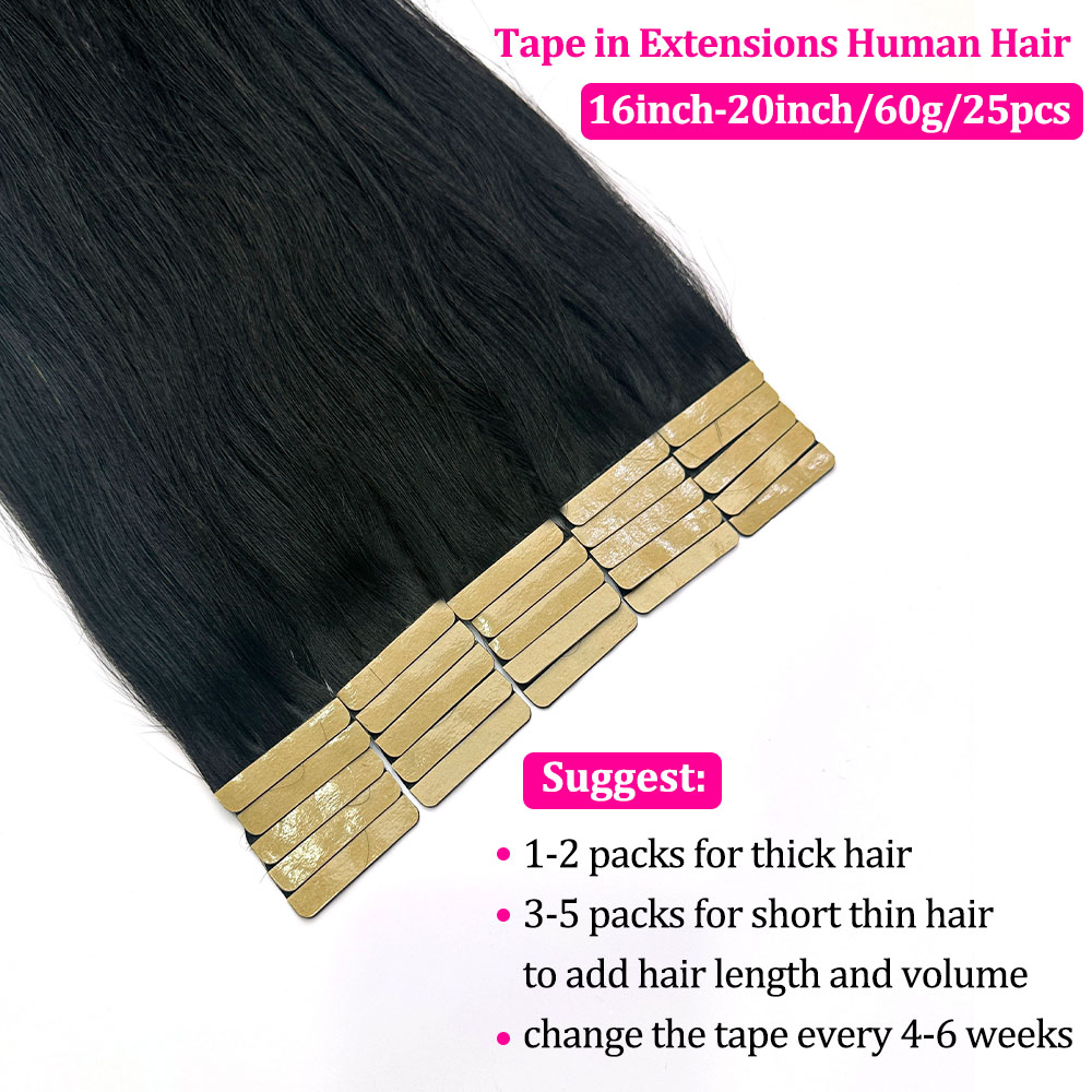 Jopear Seamless Tape-In Human Hair Extensions - Natural Color Invisible PU Weft Lays Flat Skin Tape On Hair