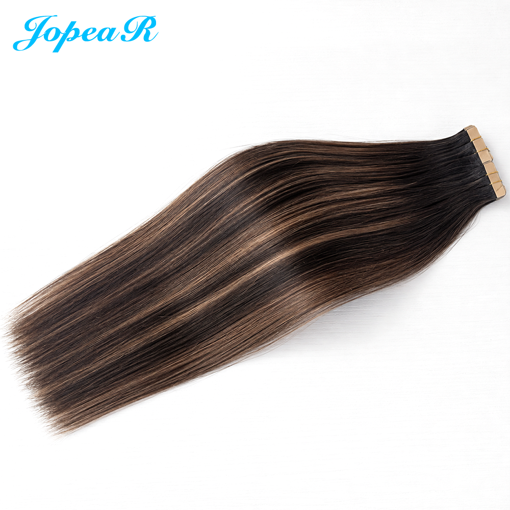 JOPEAR Straight Seamless PU Tape-In Extensions – Dark & Chestnut Brown Mix (T2/6/P2)