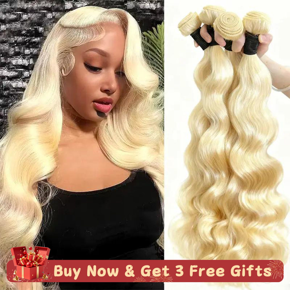 613 Blonde Body Wave Bundles - 4/5 Bundles, 100% Real Human Hair, Stunning Blonde Shine, Comes with 3 Free Gifts