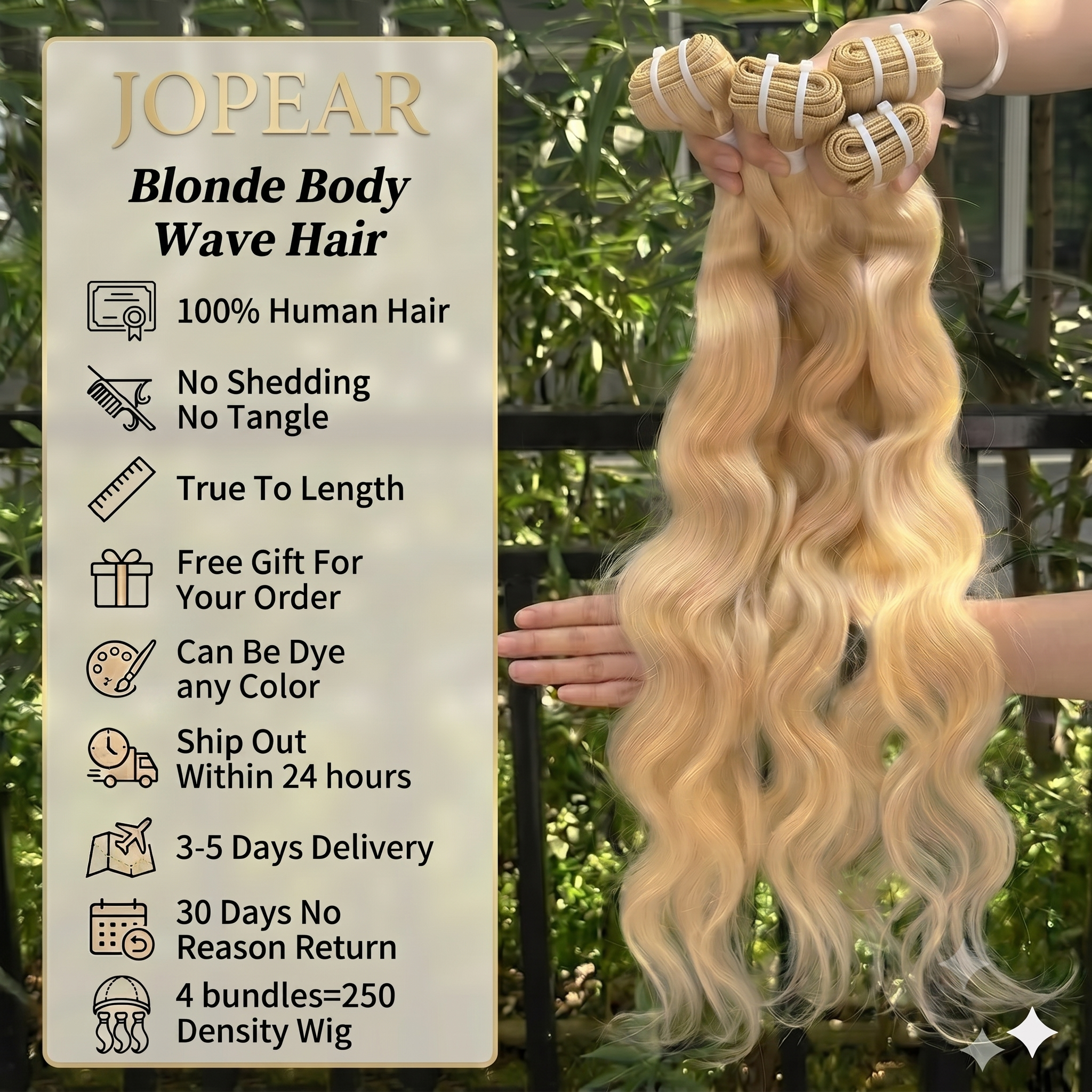 Jopear 10A | 613 Blonde Body Wave Bundles - Platinum Blonde 100% Human Hair Weave | Can be Dyed Again